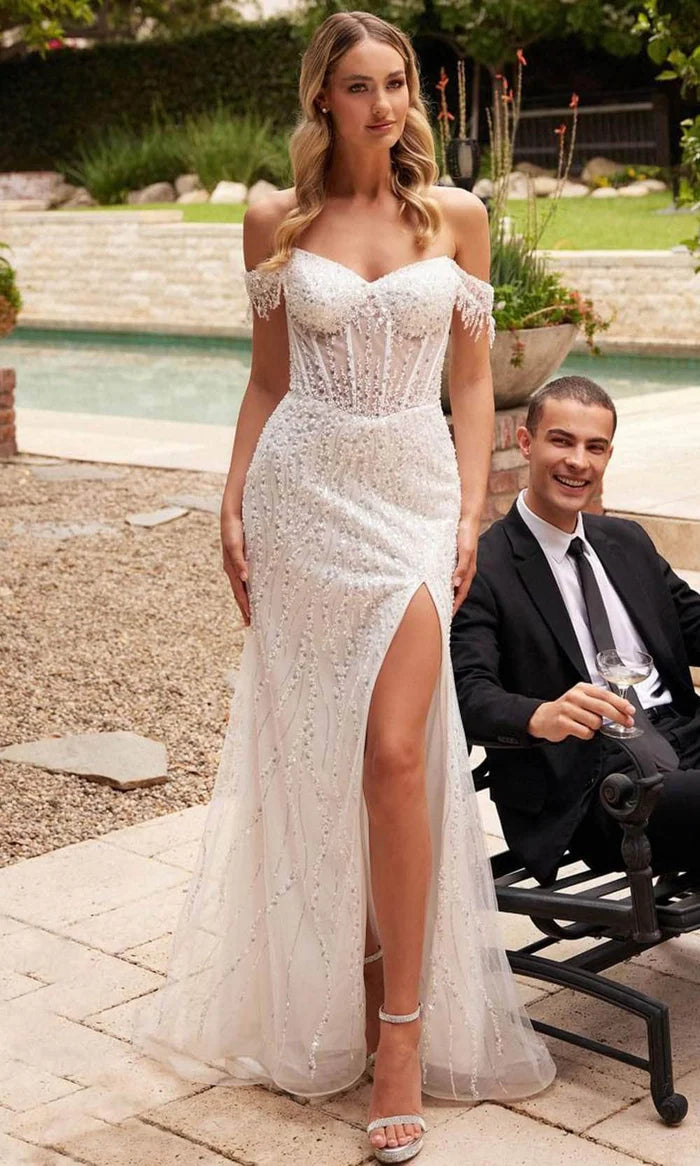 Sequin Embellished A-line Split Fork  Bridal Gown Wedding Dresses