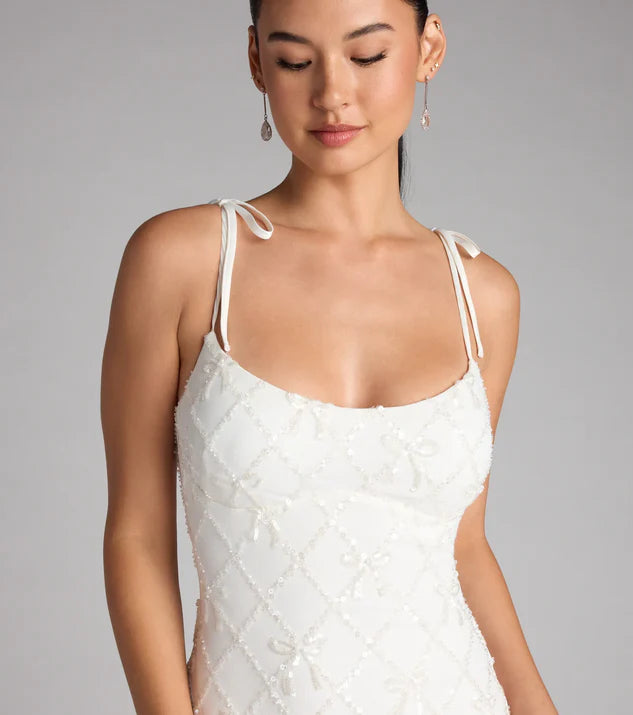 Sequin Pearl Bow Mini Dress Homecoming Dresses