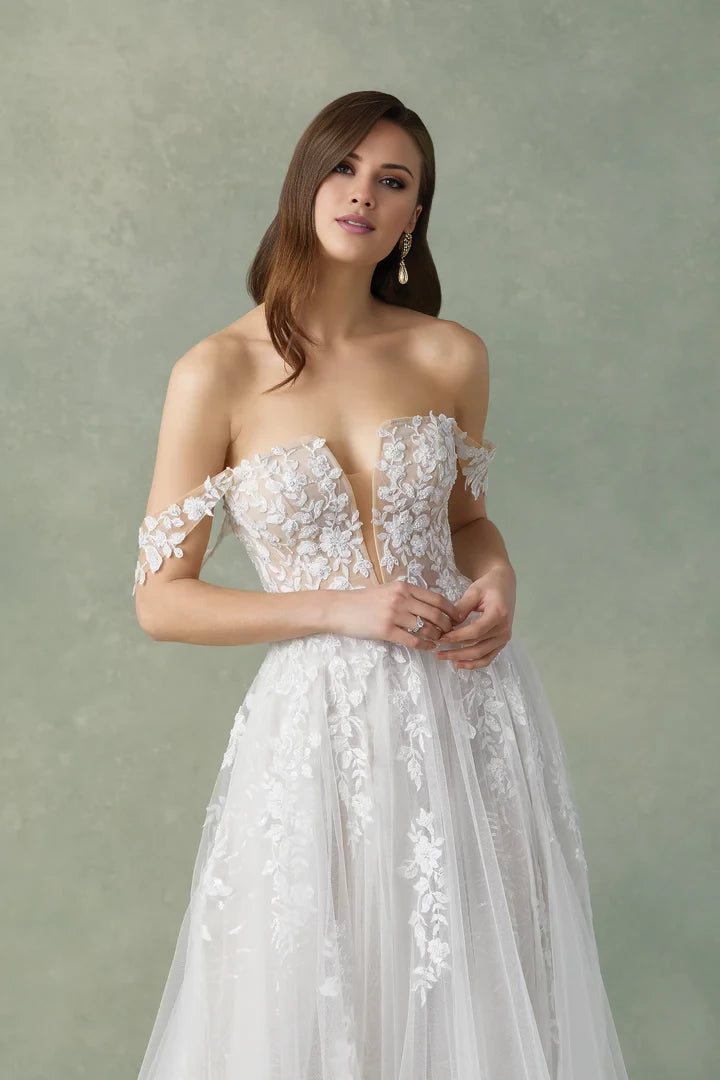 Sequin Tulle A-Line Dress with Plunging Notched Neckline Wedding Dresses