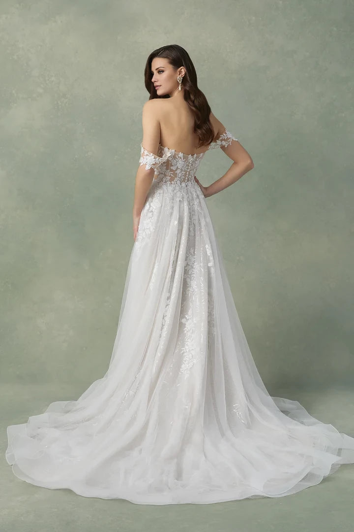 Sequin Tulle A-Line Dress with Plunging Notched Neckline Wedding Dresses
