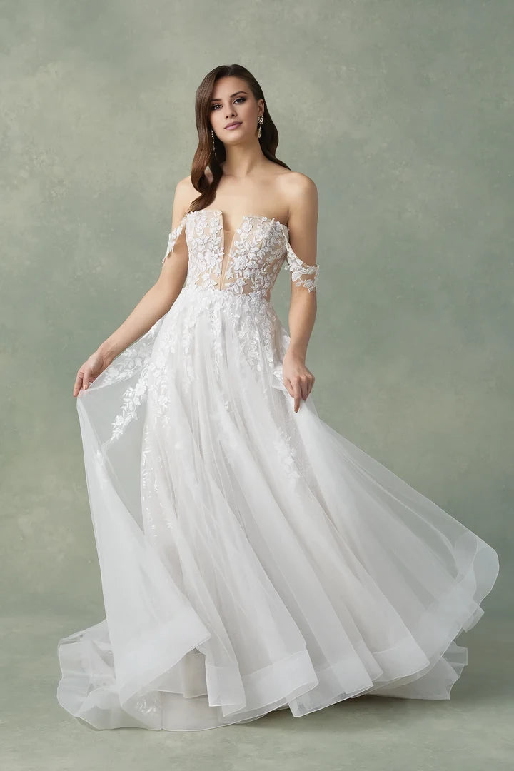 Sequin Tulle A-Line Dress with Plunging Notched Neckline Wedding Dresses