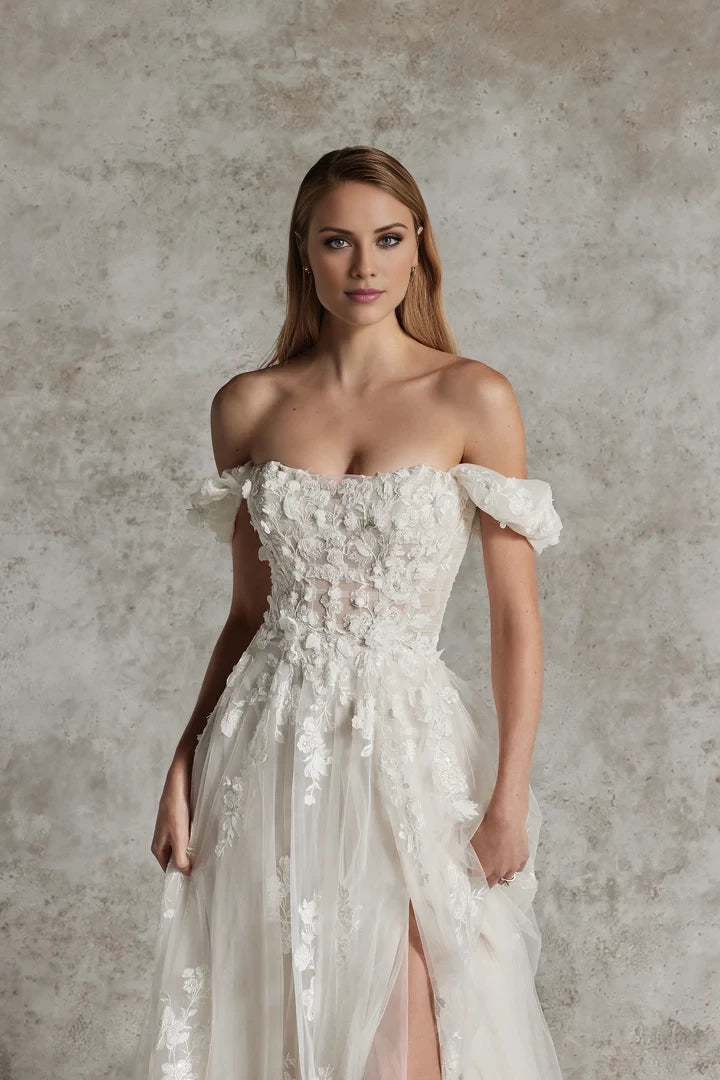Sequined Lace A-Line Wedding Gown with Detachable Straps Wedding Dresses