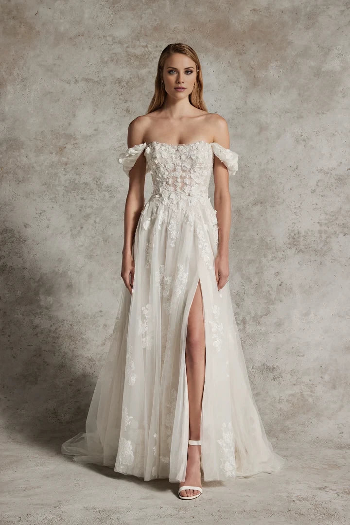 Sequined Lace A-Line Wedding Gown with Detachable Straps Wedding Dresses