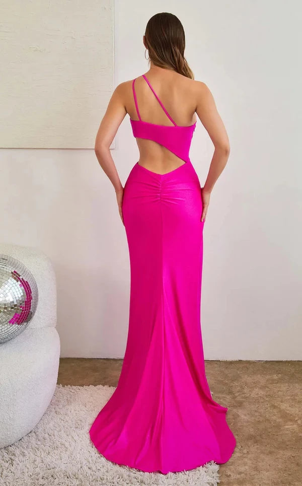 Sexy Mermaid One Shoulder Sleeveless Back Zip Brush Train Evening Dress