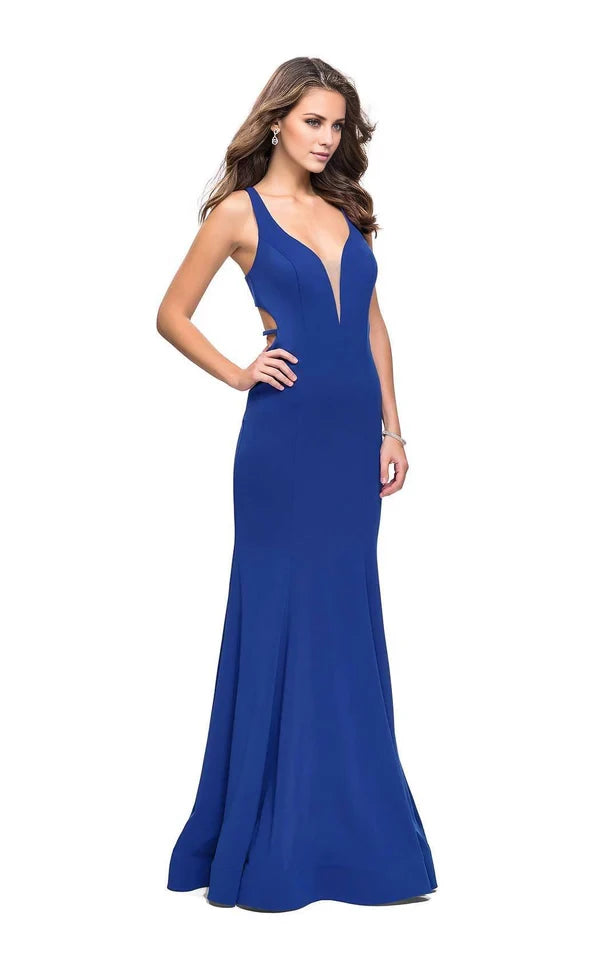 Sexy Mermaid V Neck Sleeveless Backless Back Zip Floor-Length Evening Dress