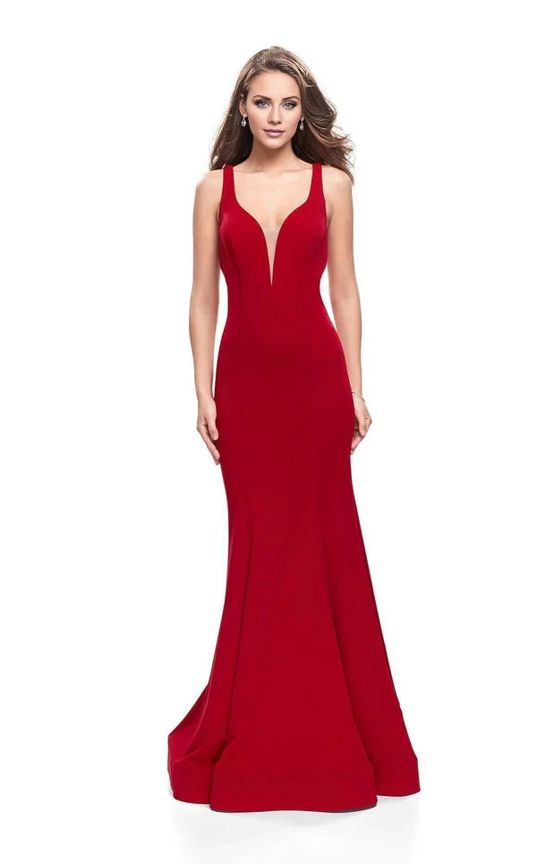 Sexy Mermaid V Neck Sleeveless Backless Back Zip Floor-Length Evening Dress