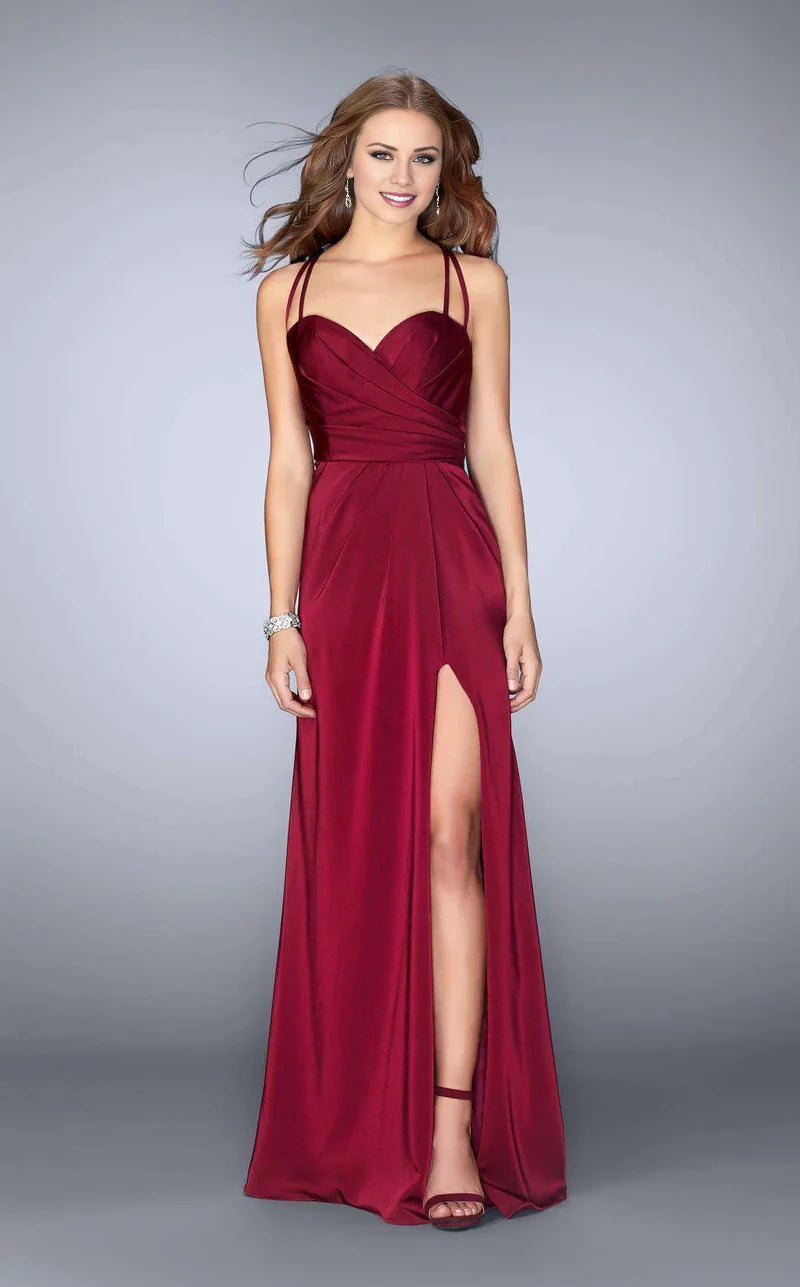 Sexy V Neck Spaghetti Straps Column Crisscross Back Back Zip Floor-Length Evening Dress