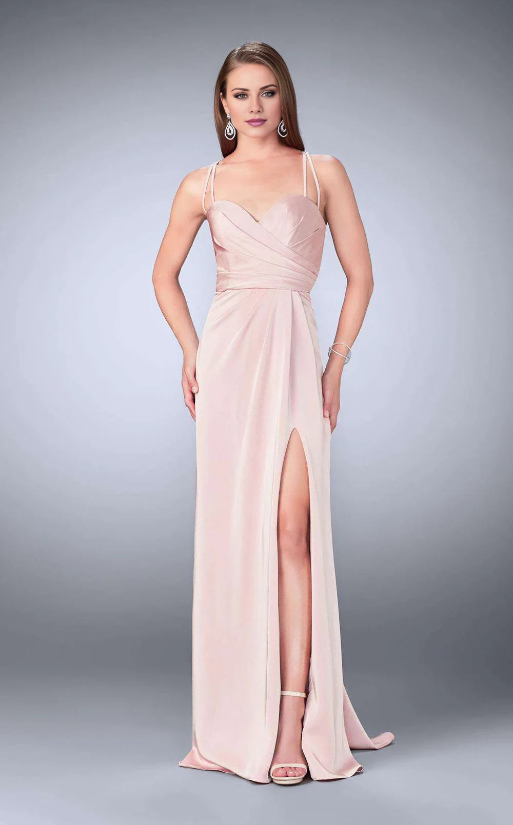 Sexy V Neck Spaghetti Straps Column Crisscross Back Back Zip Floor-Length Evening Dress