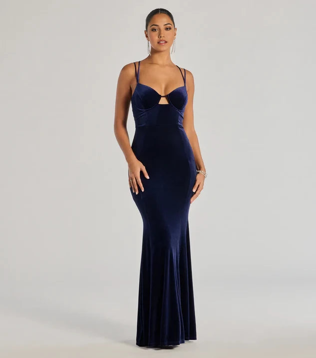 Sexy V Neck Spaghetti Straps Sheath Sleeveless Crisscross Back Floor-Length Bridesmaid Dress