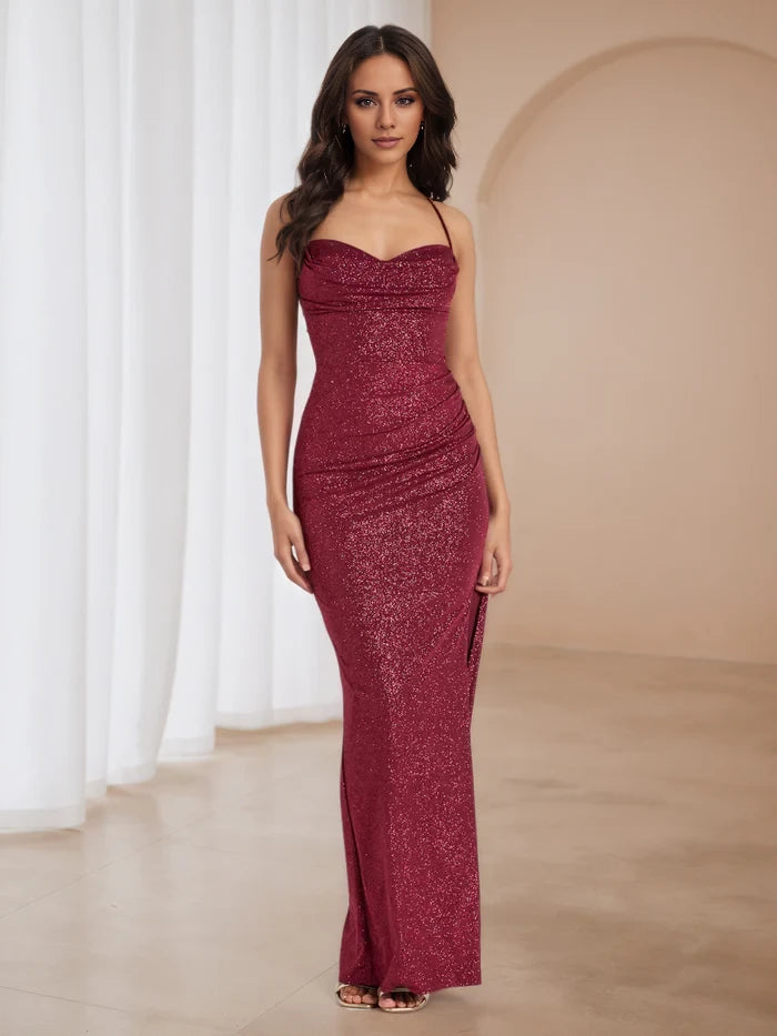 Sheath Column Dress Cinnamon Rose Spaghetti Straps Prom Dresses