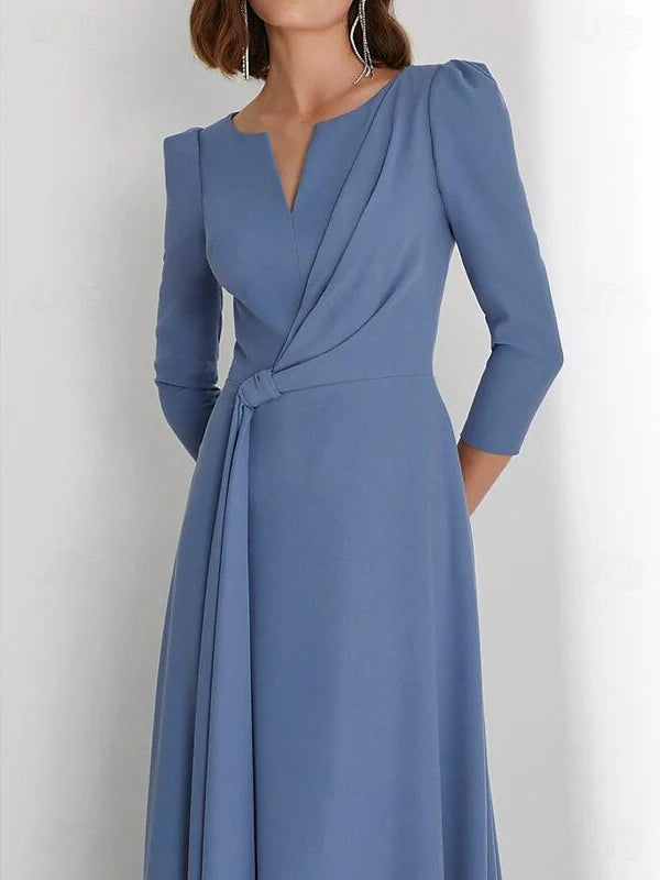 Sheath/Column Floor Length 3/4 Length Sleeve V Neck Prom Dress with Criss Cross Ruched