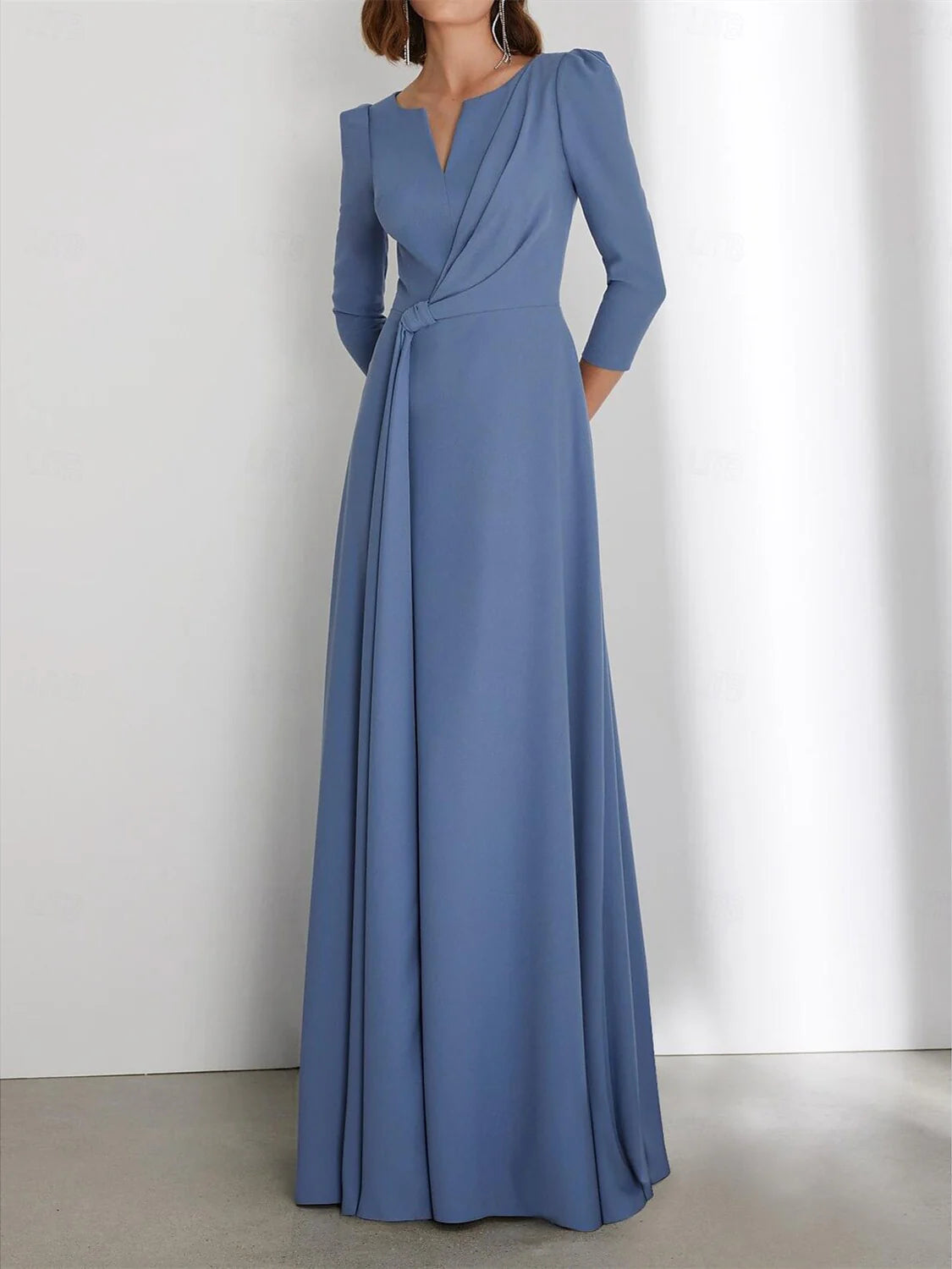 Sheath/Column Floor Length 3/4 Length Sleeve V Neck Prom Dress with Criss Cross Ruched