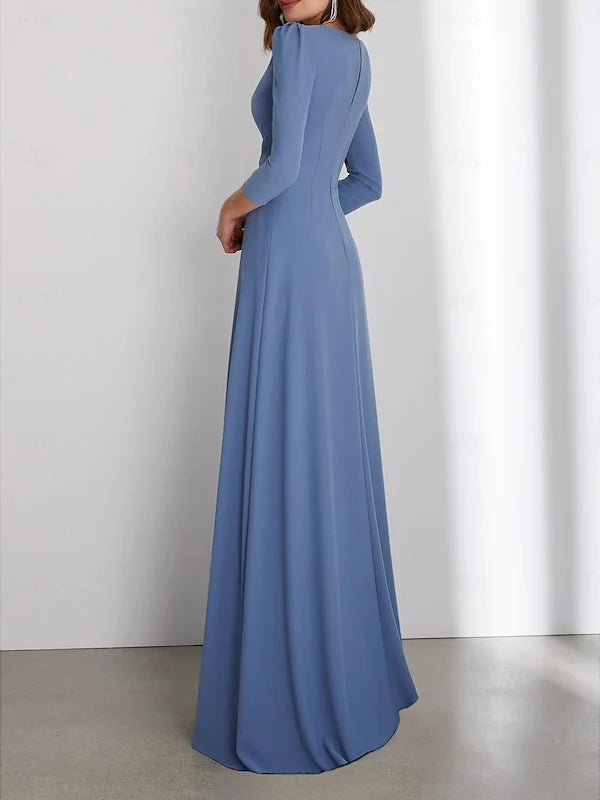Sheath/Column Floor Length 3/4 Length Sleeve V Neck Prom Dress with Criss Cross Ruched