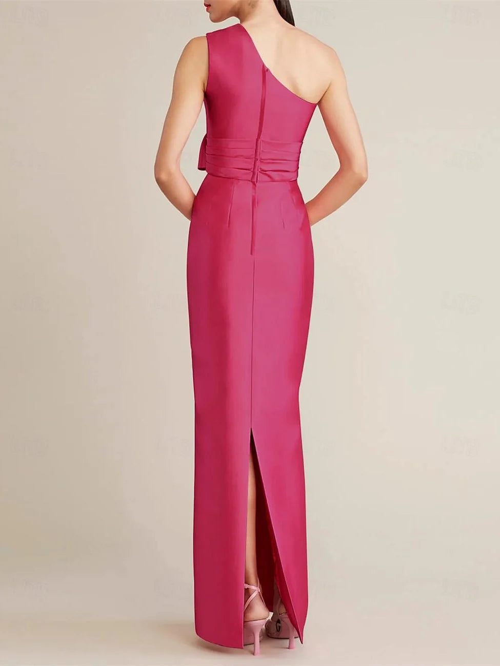 Sheath/Column Floor Length Sleeveless One Shoulder Prom Dress Satin with Bow