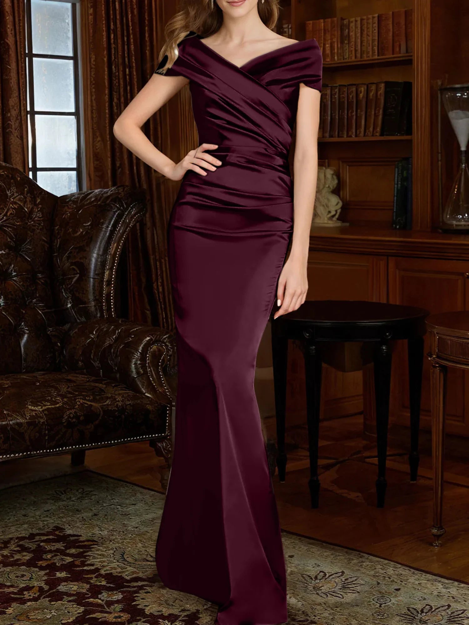 Sheath/Column Off-the-Shoulder Sleeveless Back Zip Floor-Length Mother of the Bride Dresses