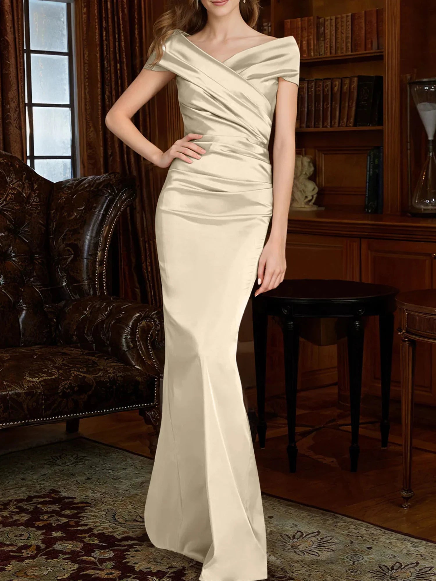 Sheath/Column Off-the-Shoulder Sleeveless Back Zip Floor-Length Mother of the Bride Dresses
