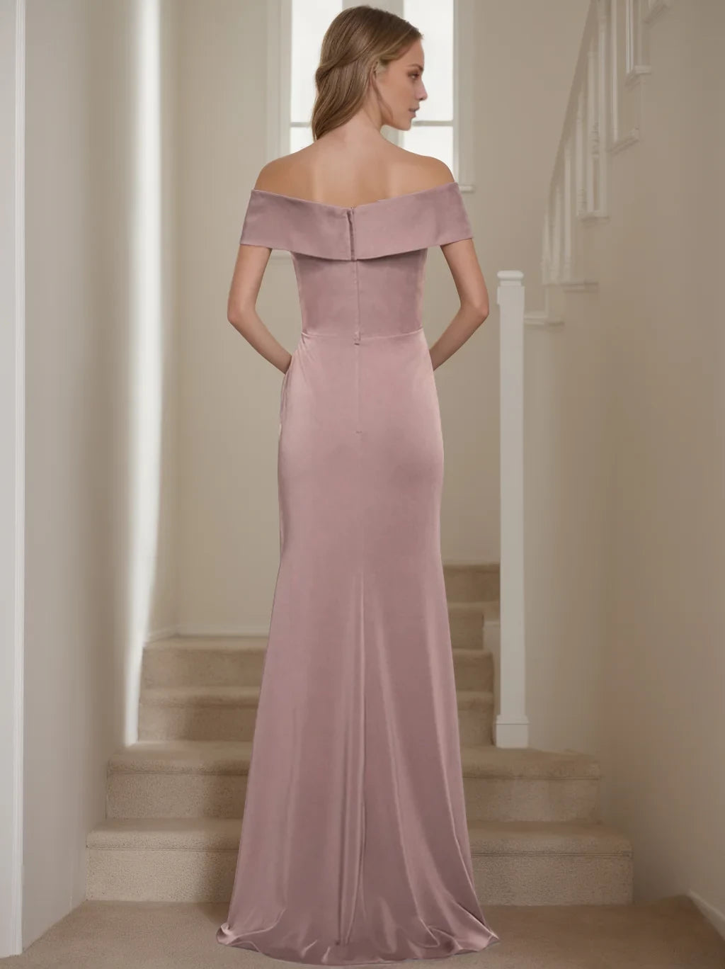 Sheath/Column Off-the-Shoulder Sleeveless Floor-Length Prom Dress With Ruffles
