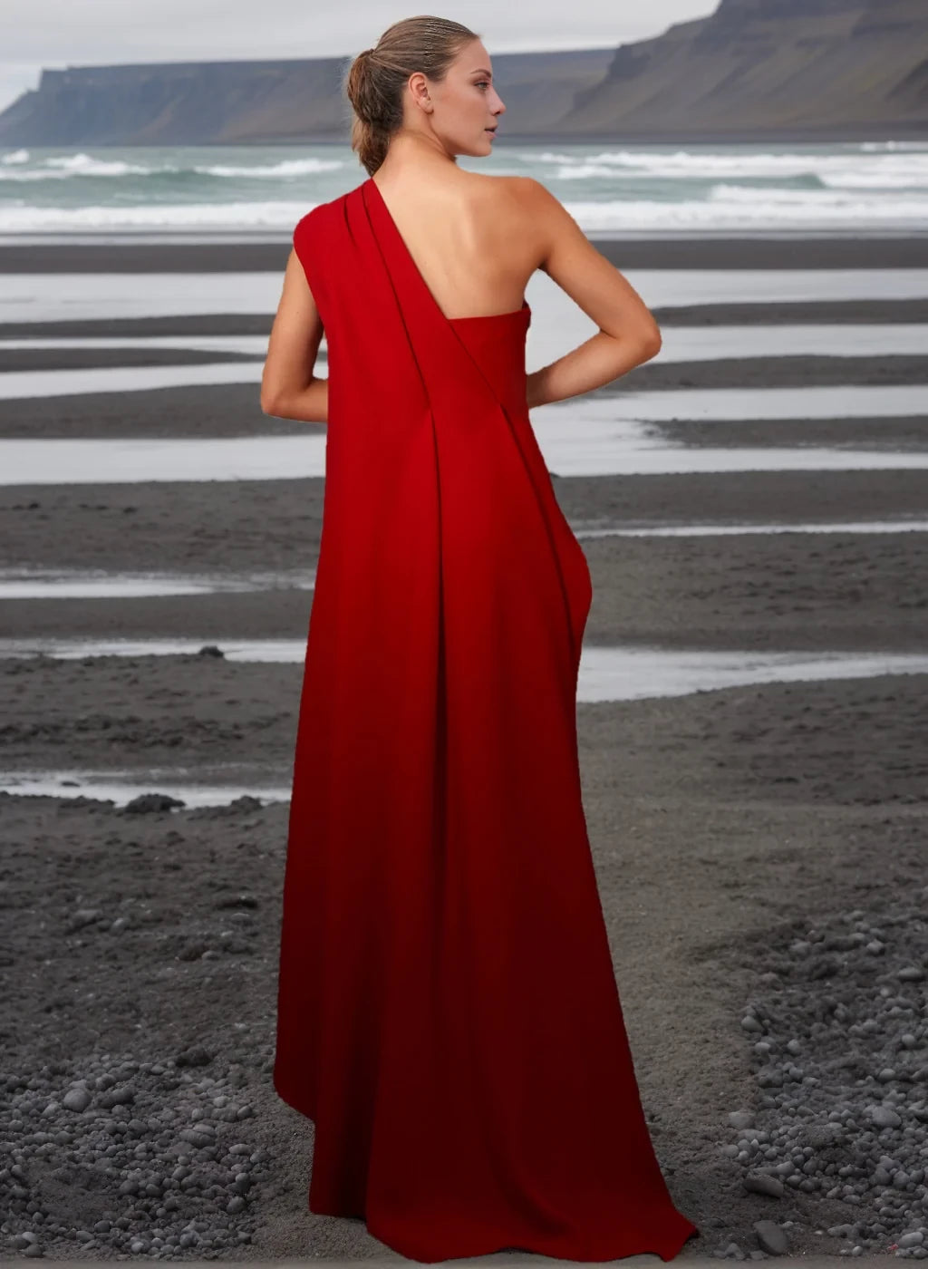 Sheath/Column One-Shoulder Sleeveless Floor-Length Prom Dress With Pleats Ruched