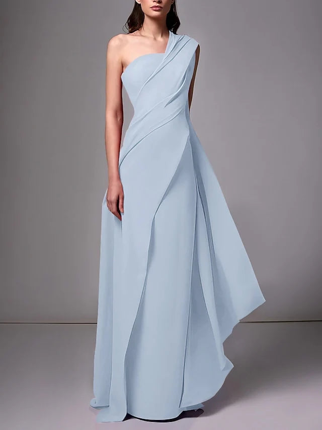 Sheath/Column One-Shoulder Sleeveless Floor-Length Prom Dress With Pleats Ruched