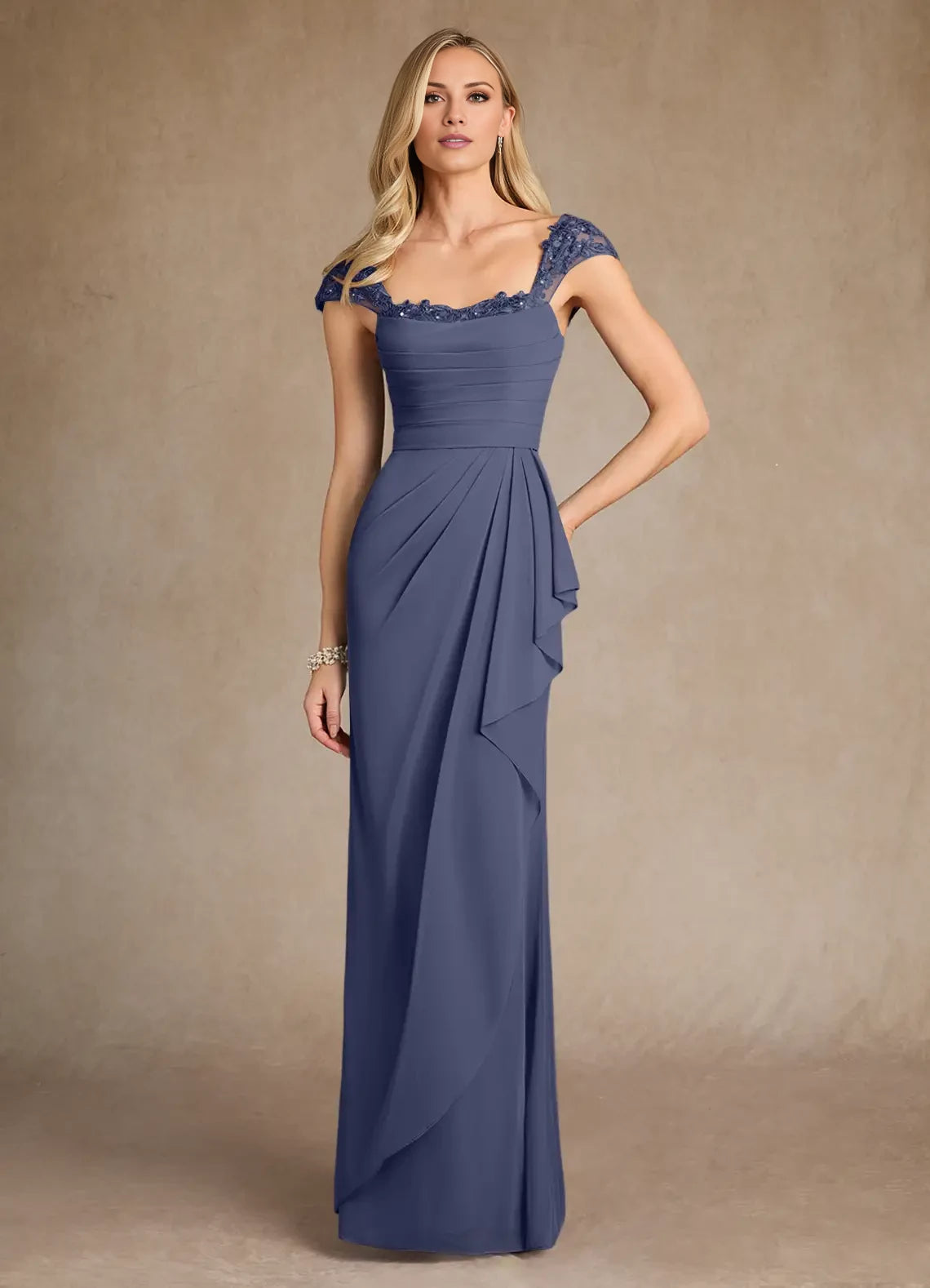 Sheath Lace Mesh Ruffled Dress Mother of the Bride Dresses