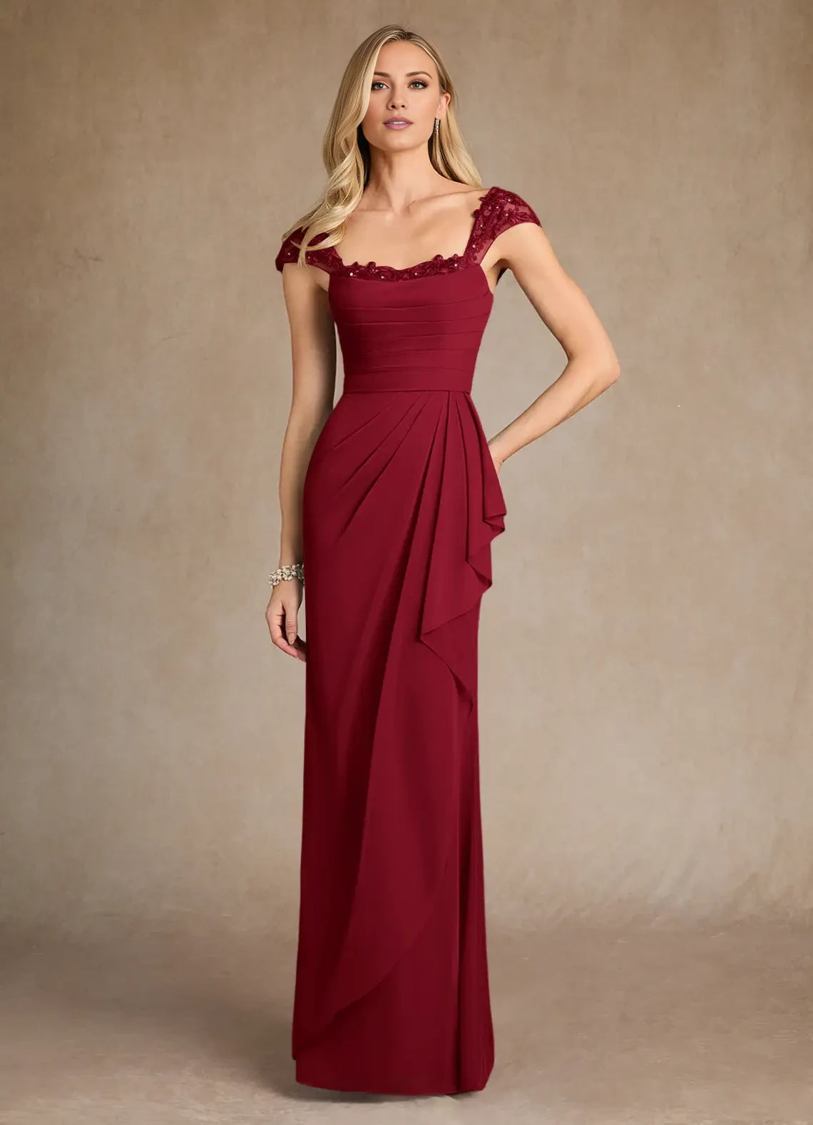 Sheath Lace Mesh Ruffled Dress Mother of the Bride Dresses