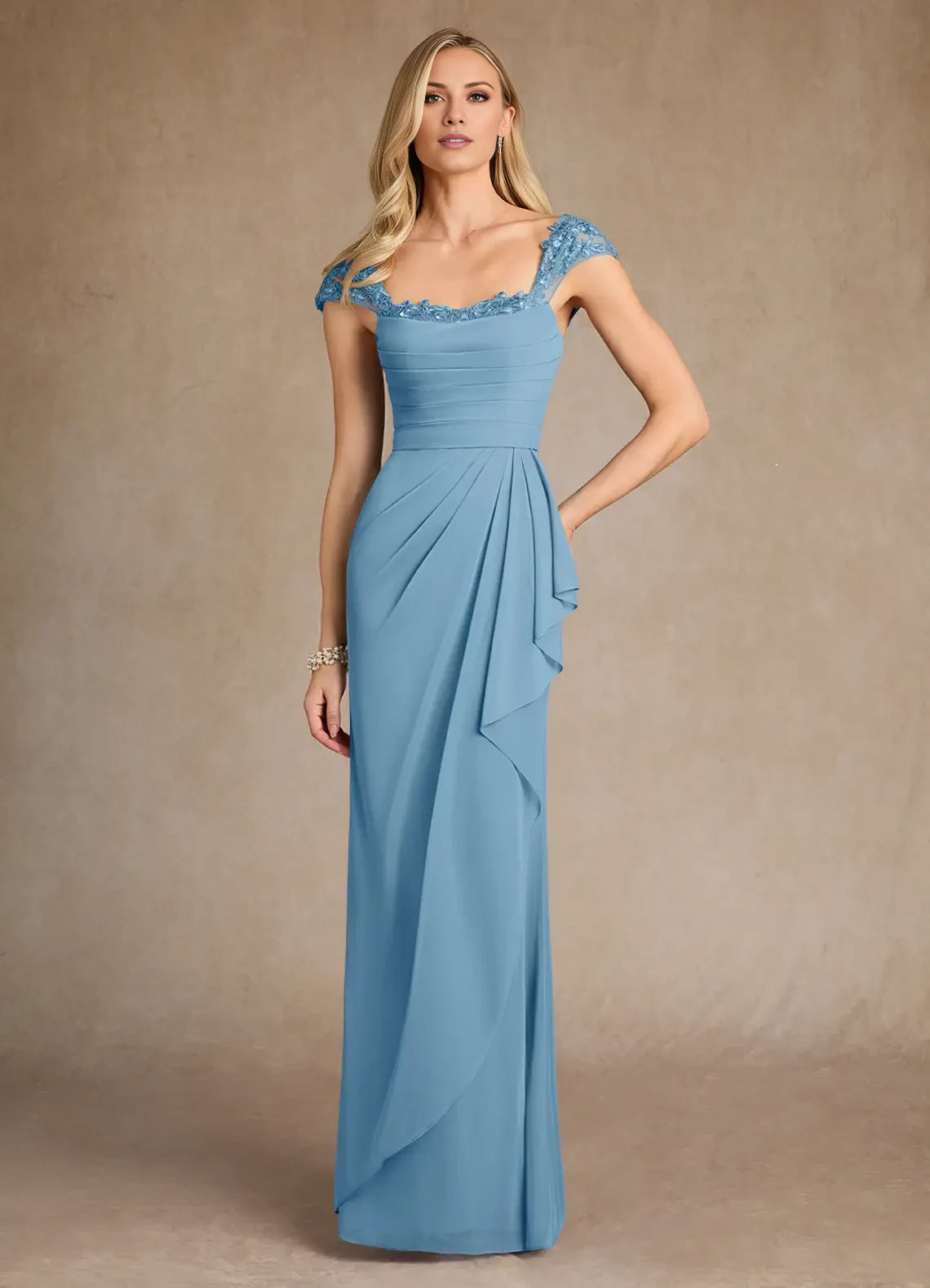 Sheath Lace Mesh Ruffled Dress Mother of the Bride Dresses