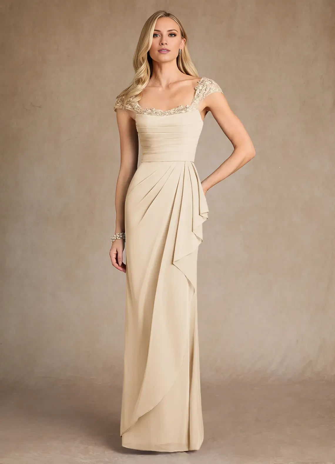 Sheath Lace Mesh Ruffled Dress Mother of the Bride Dresses