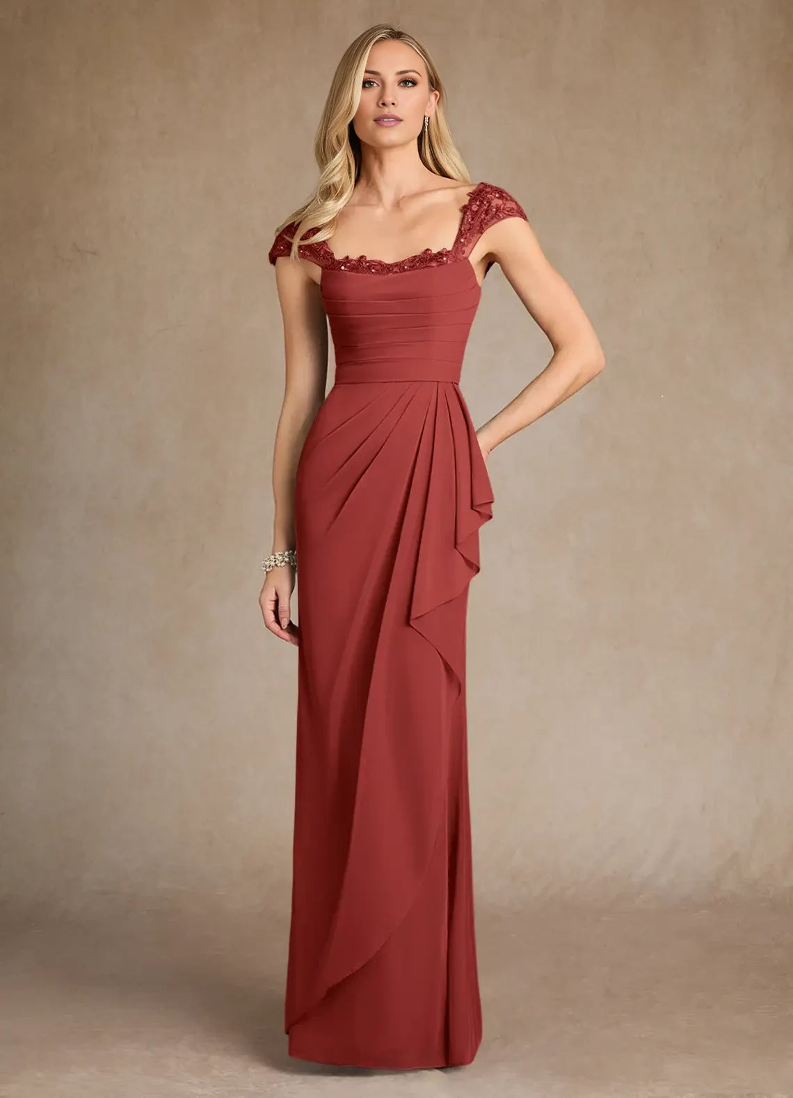 Sheath Lace Mesh Ruffled Dress Mother of the Bride Dresses