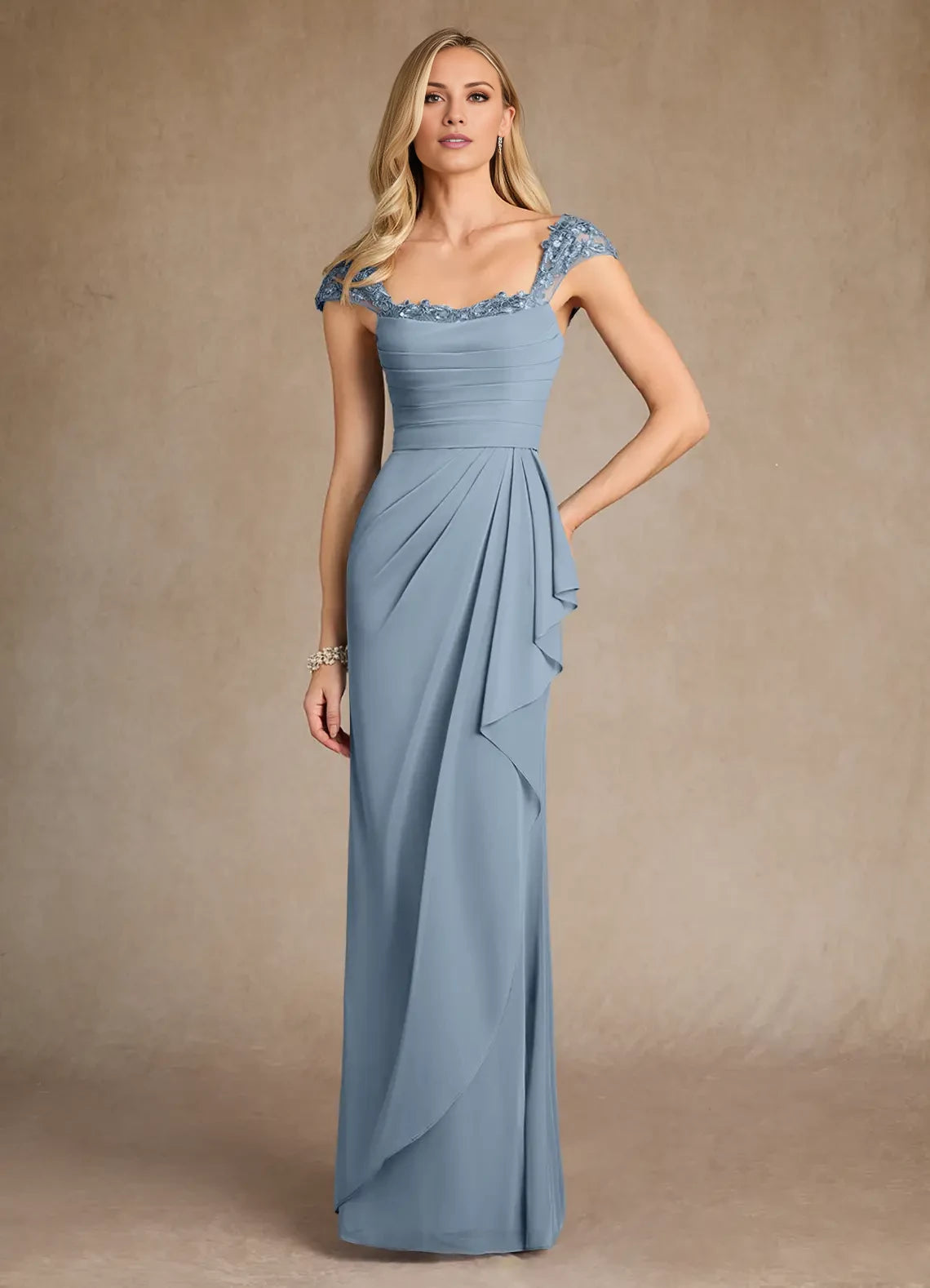 Sheath Lace Mesh Ruffled Dress Mother of the Bride Dresses