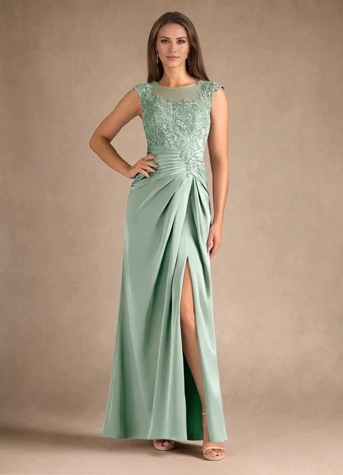 Sheath Pleated Satin Dress Mother of the Bride Dresses