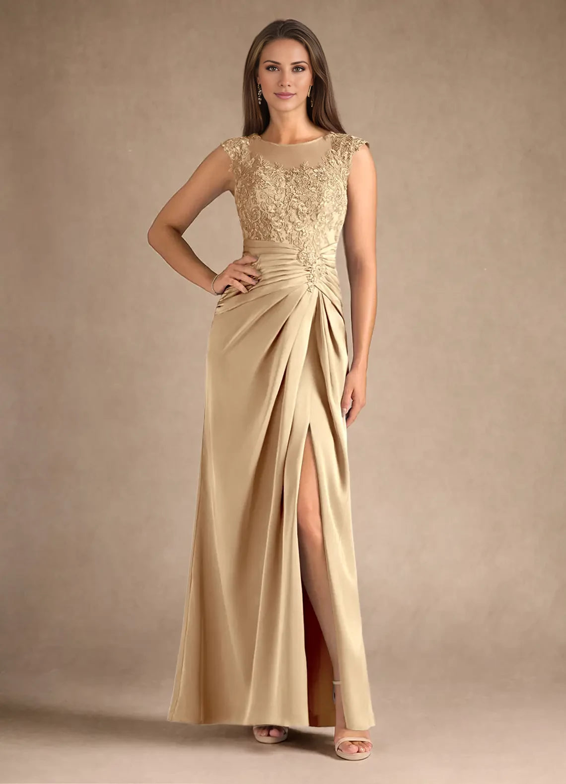 Sheath Pleated Satin Dress Mother of the Bride Dresses