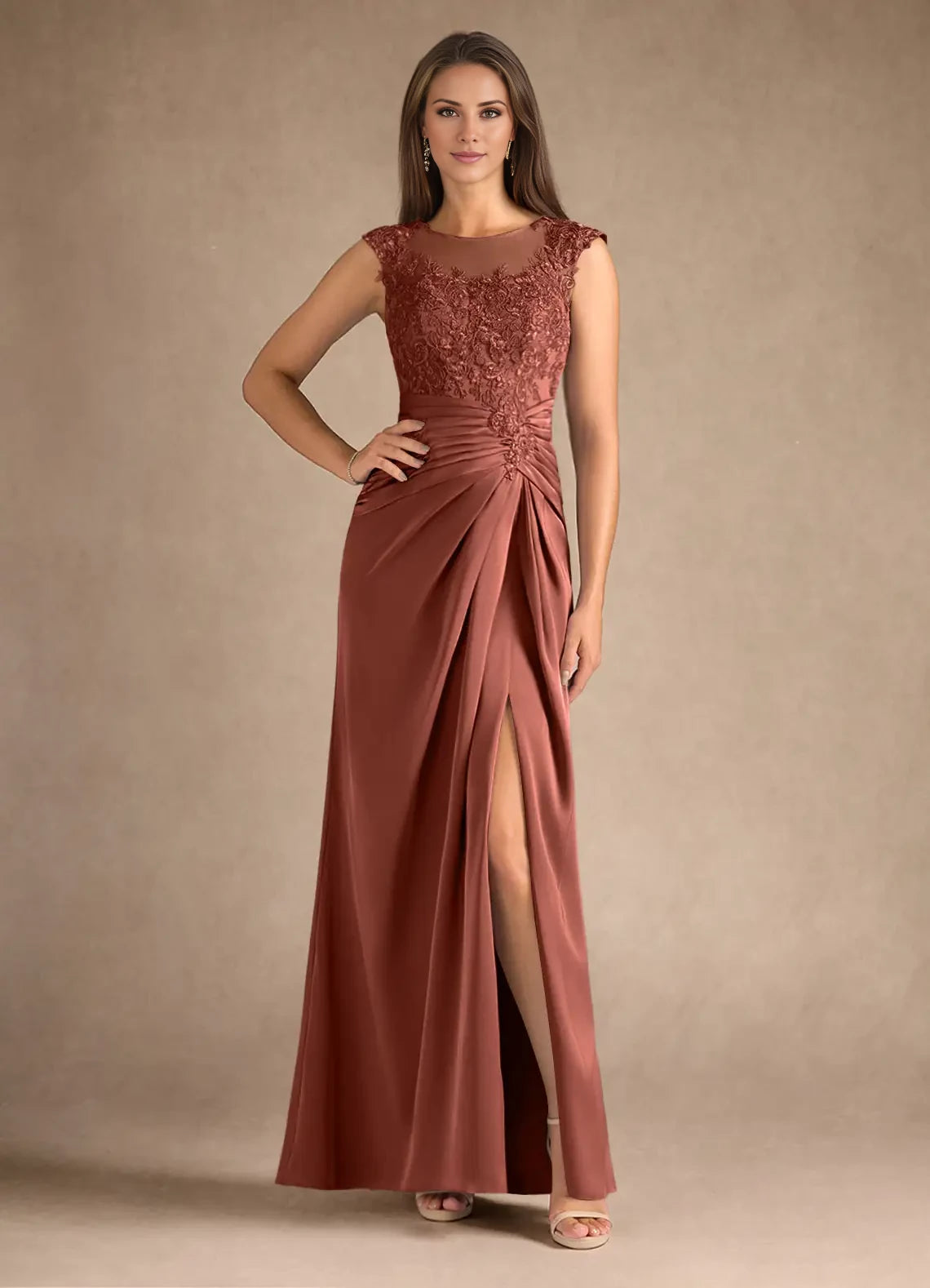 Sheath Pleated Satin Dress Mother of the Bride Dresses