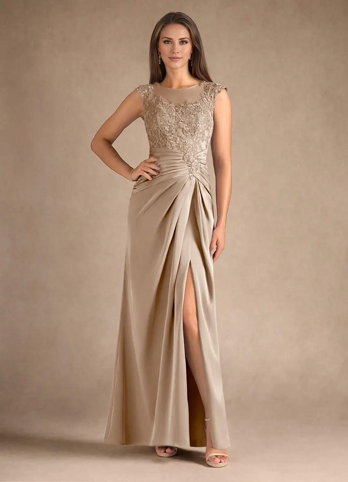 Sheath Pleated Satin Dress Mother of the Bride Dresses