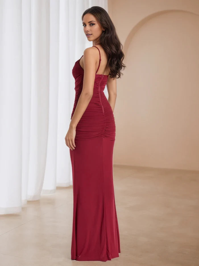 Sheath Spaghetti Straps Lace Square Neck Prom Dresses