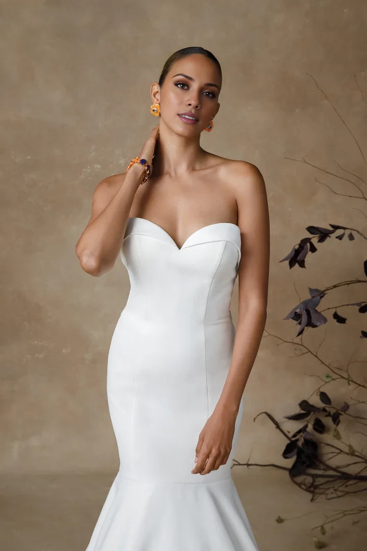 Sheer Back Embellished Strapless Satin Trumpet Wedding Dress Wedding Dresses