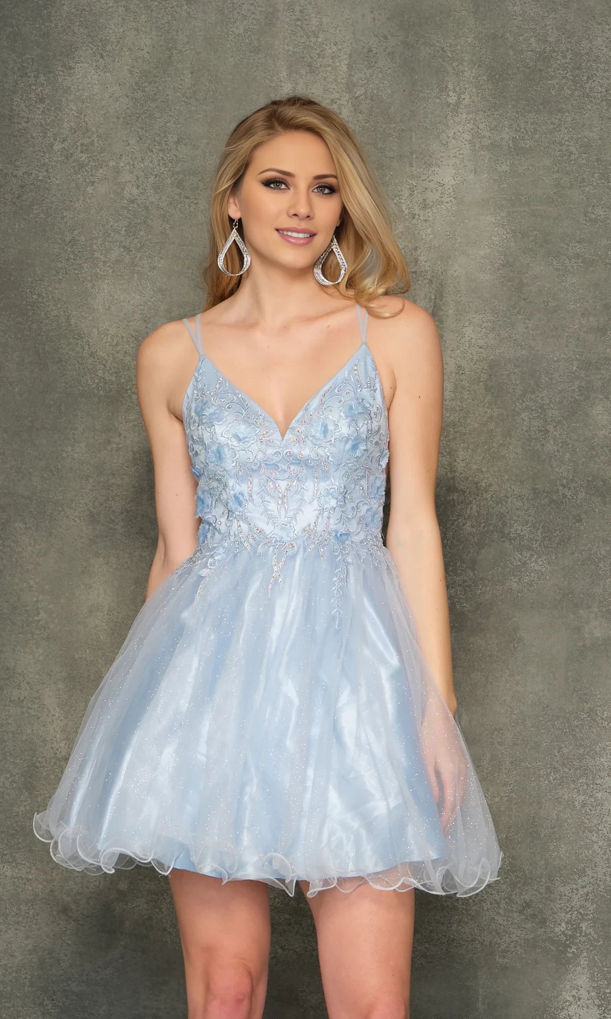 Sheer Bodice Ice Blue Short Homecoming Dresses