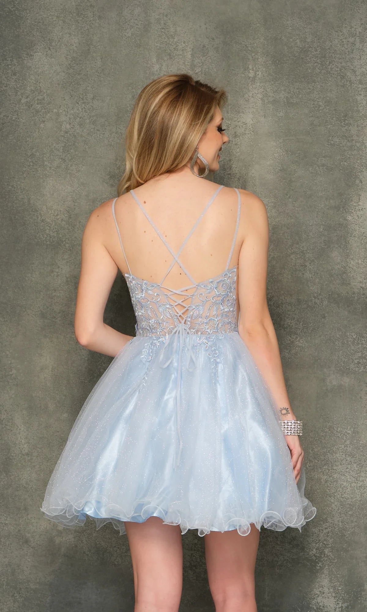 Sheer Bodice Ice Blue Short Homecoming Dresses