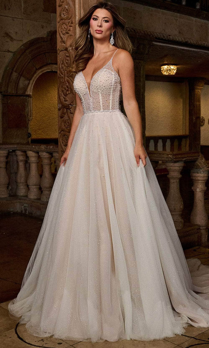 Sheer Corset Pearl Beaded Bridal Gown Wedding Dresses