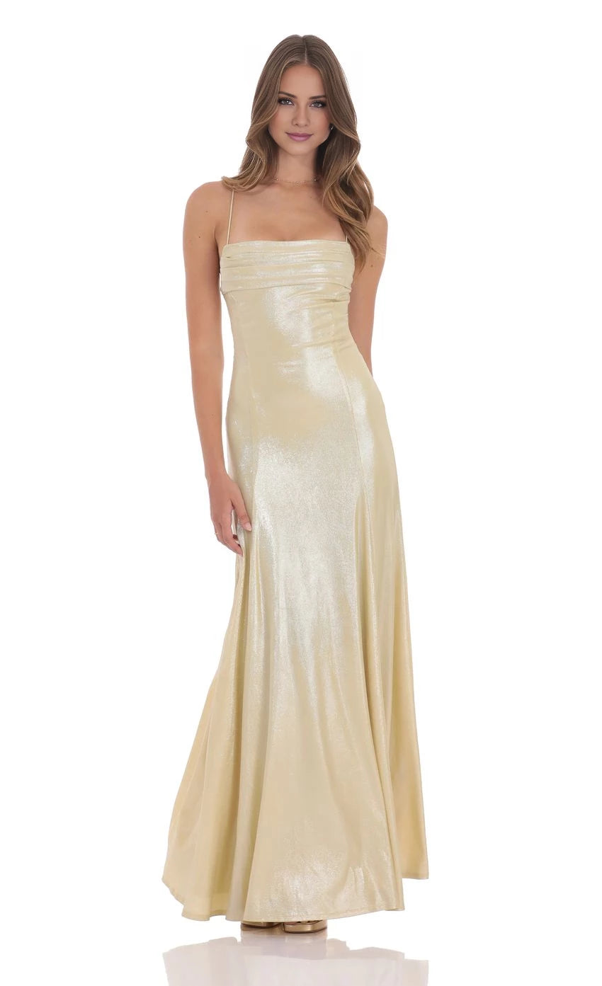 Shimmer Draped Open Back Maxi Dress Prom Dresses