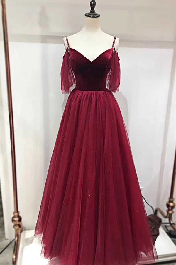 Shimmering A-Line Sweetheart Tulle-Capelet Spaghetti-Strap Floor-Length Evening Dresses