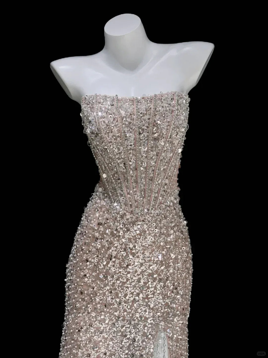 Showstopping Strapless Sequin Sheath Prom Dress with High Slit