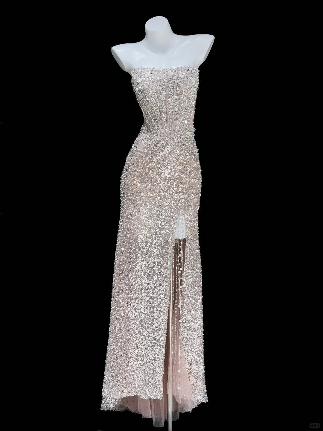 Showstopping Strapless Sequin Sheath Prom Dress with High Slit