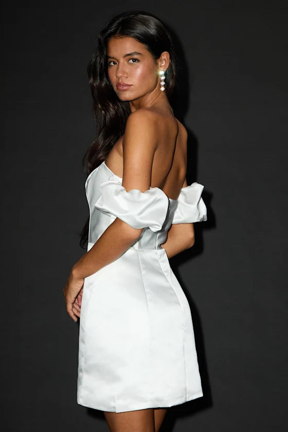 Significant Sensation Satin Off-the-Shoulder Mini Dress Homecoming Dresses