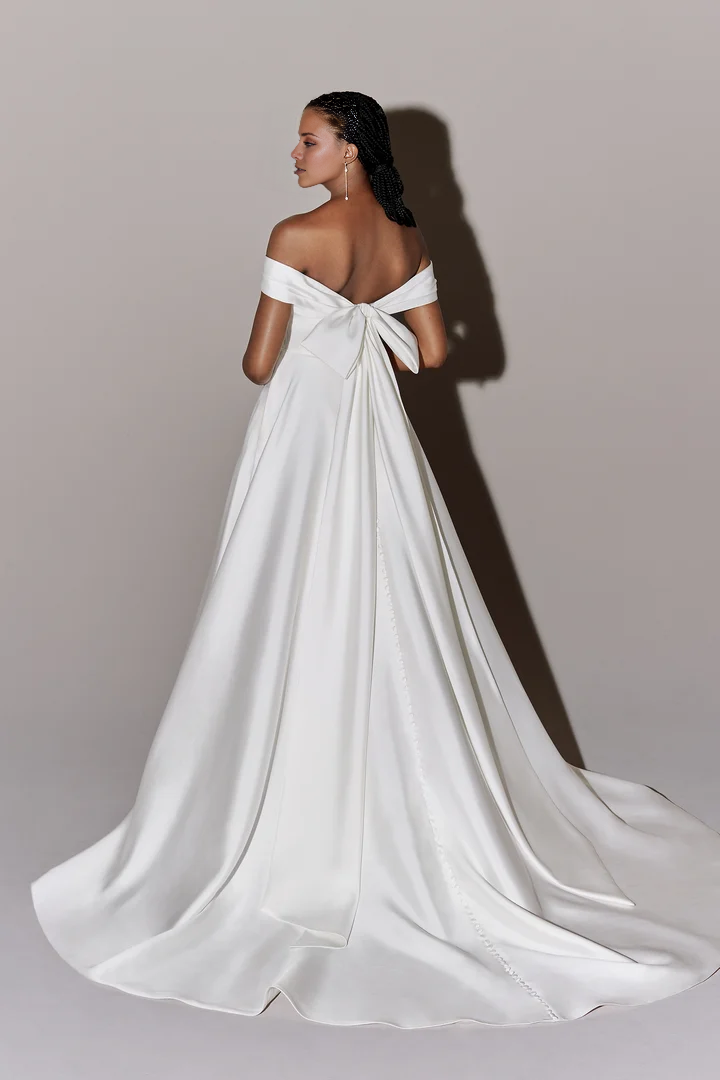 Silk A-Line Wedding Gown with Off the Shoulder Neckline Wedding Dresses