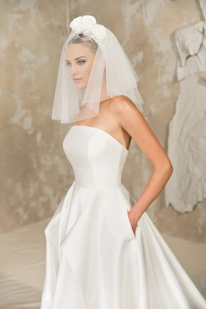 Silk A-Line with Strapless Rounded Neckline and High-Low Skir Wedding Dresses