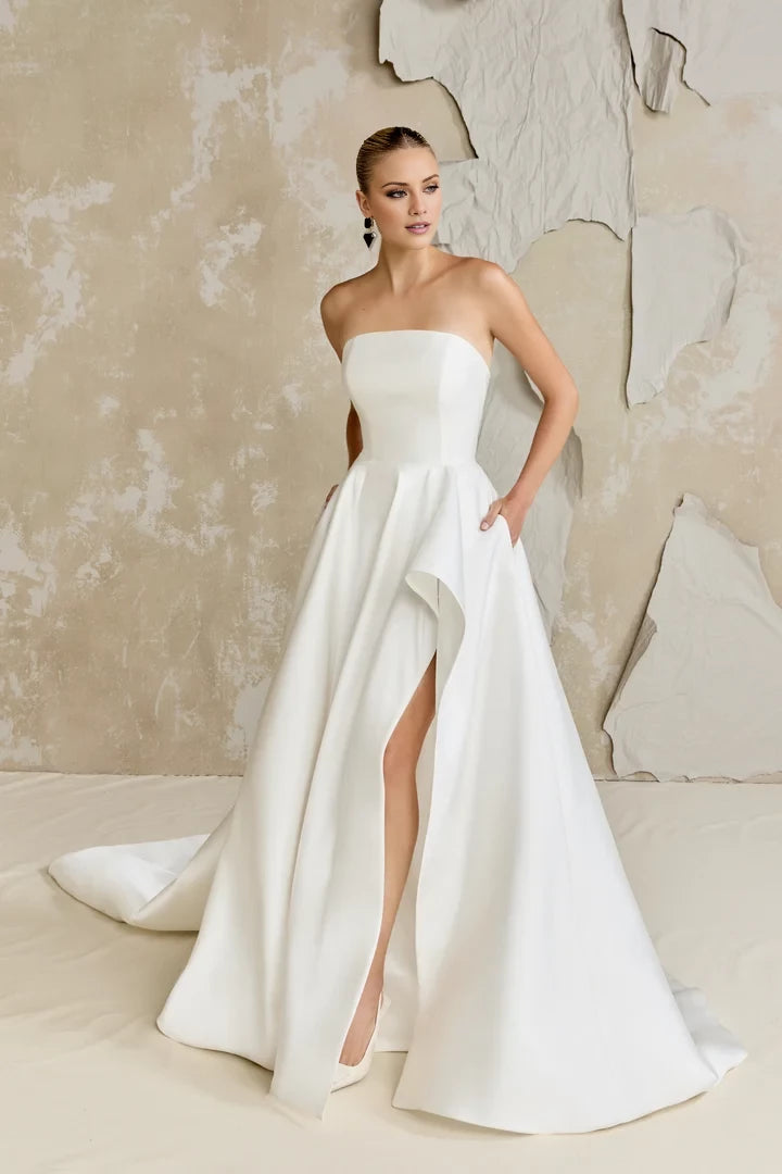 Silk A-Line with Strapless Rounded Neckline and High-Low Skir Wedding Dresses