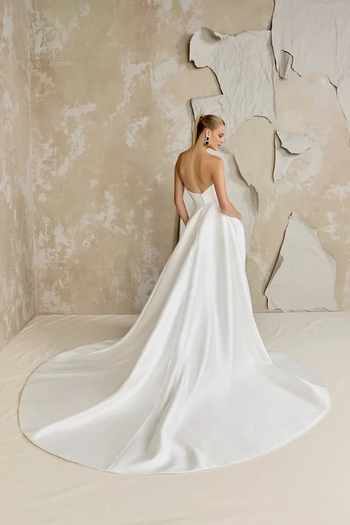 Silk A-Line with Strapless Rounded Neckline and High-Low Skir Wedding Dresses