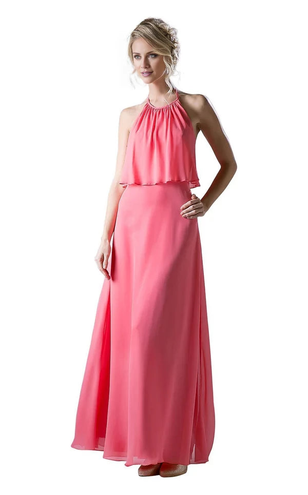 Simple A-Line Halter Sleeveless Back Zip Floor-Length Evening Dress