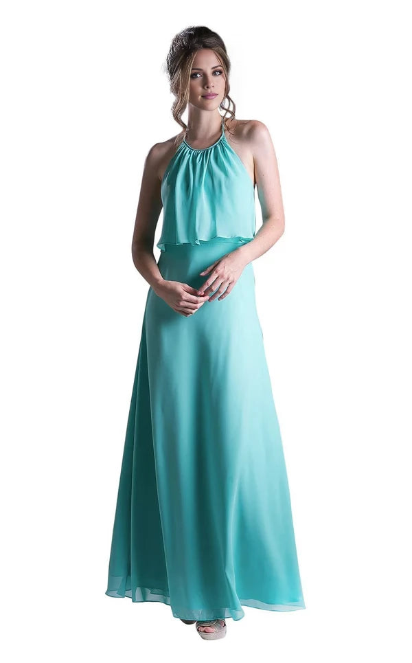 Simple A-Line Halter Sleeveless Back Zip Floor-Length Evening Dress