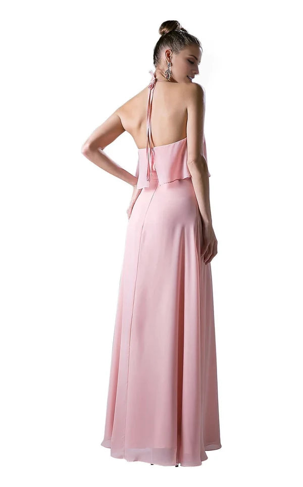 Simple A-Line Halter Sleeveless Back Zip Floor-Length Evening Dress